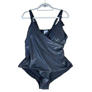 NEW Serra Premium Swimsuit Black Women's Sz XL Shine Shimmer Ruched NWT